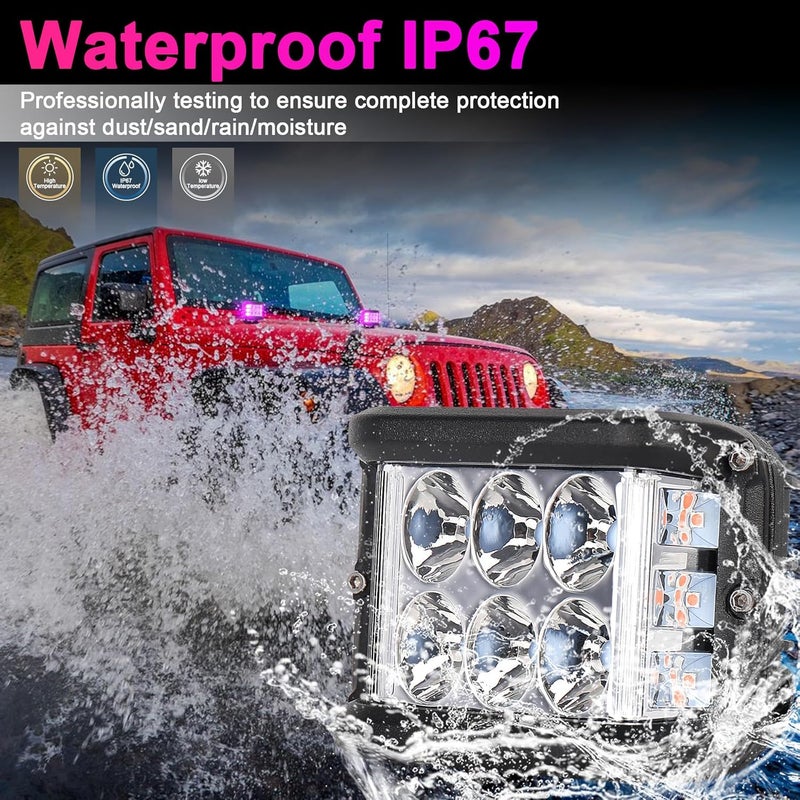 POVTOR Purple Pink Dual Side Shooter LED Pod Lights, 4 inch LED Light Pods with DRL Solid&Strobe Off Road LED Driving Cube Lights for Tractor Plow Truck ATV UTV SUV 4x4 Boat Motorcycle - Image 5